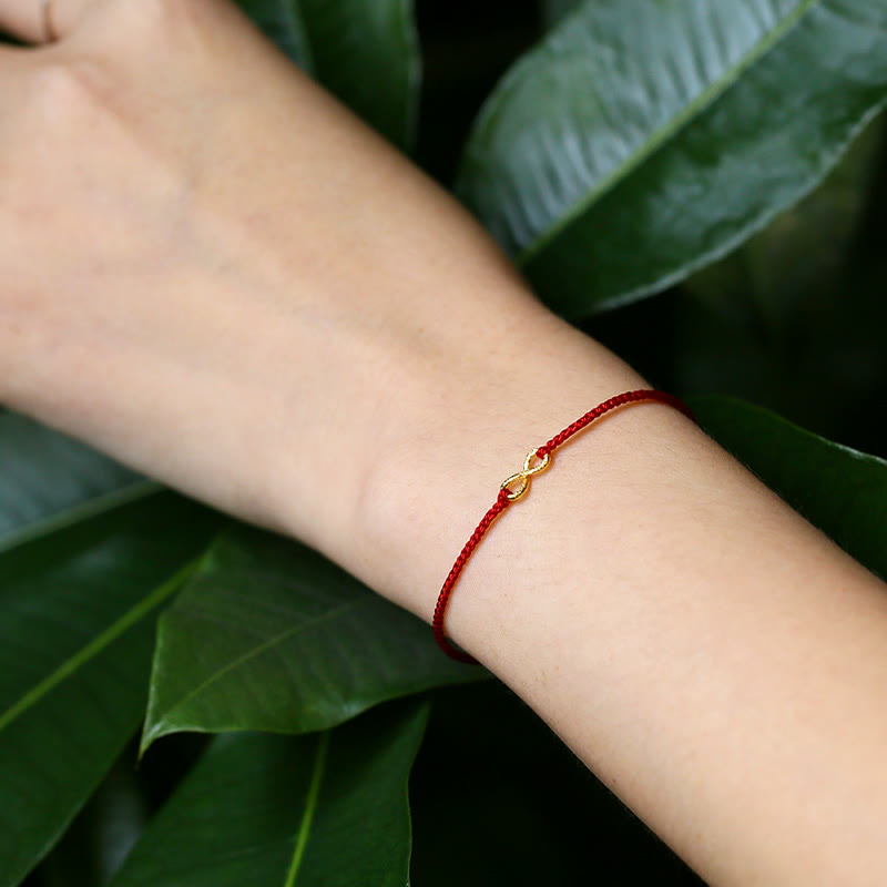 999 Gold Mobius Infinite Love Fu Character Copper Coin Protection Handmade Ultra-Thin Rope Bracelet
