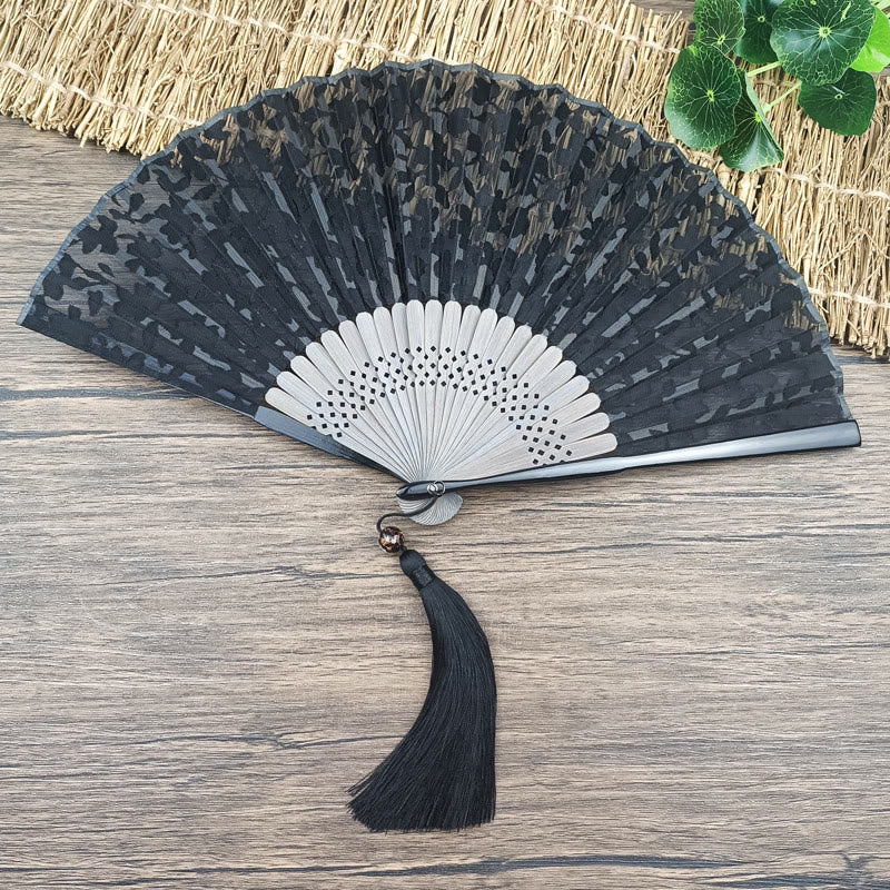 Retro Leaves Flower Silk Handheld Bamboo Folding Fan
