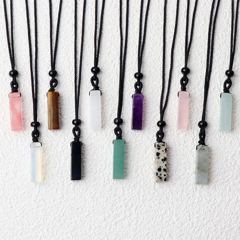 Various Rectangular Crystal Amethyst Green Aventurine Healing Necklace Pendant