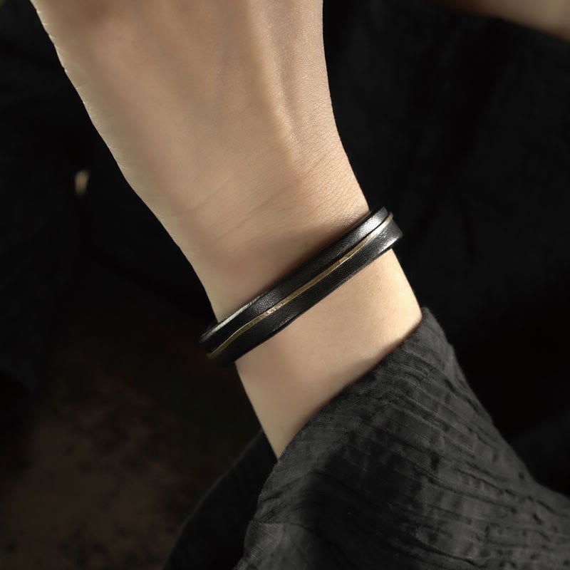 Vintage Leather Copper Brass Wire Healing Bangle Bracelet