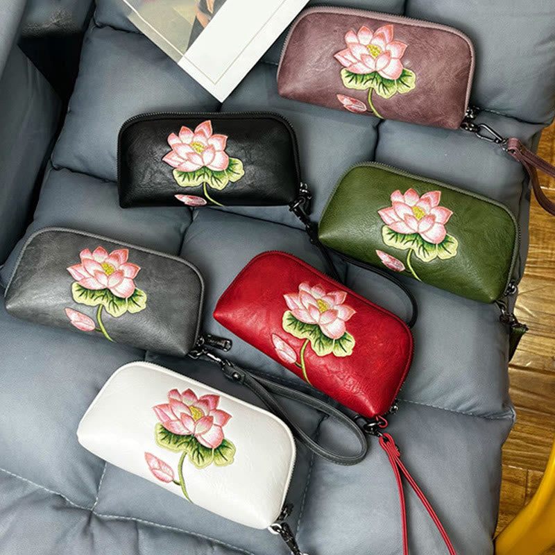 Lotus Su Embroidery Journey Shopping Purse Handbag