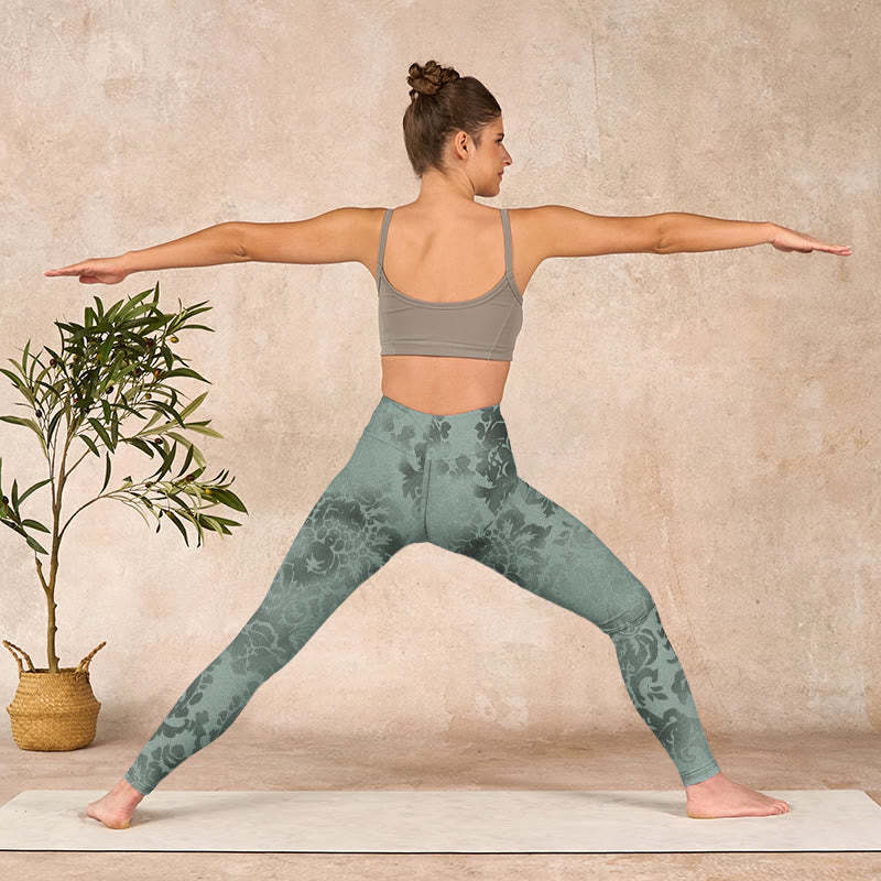 Casual Flower Leaves Print Gym Fitness Leggings Women's Yoga Pants