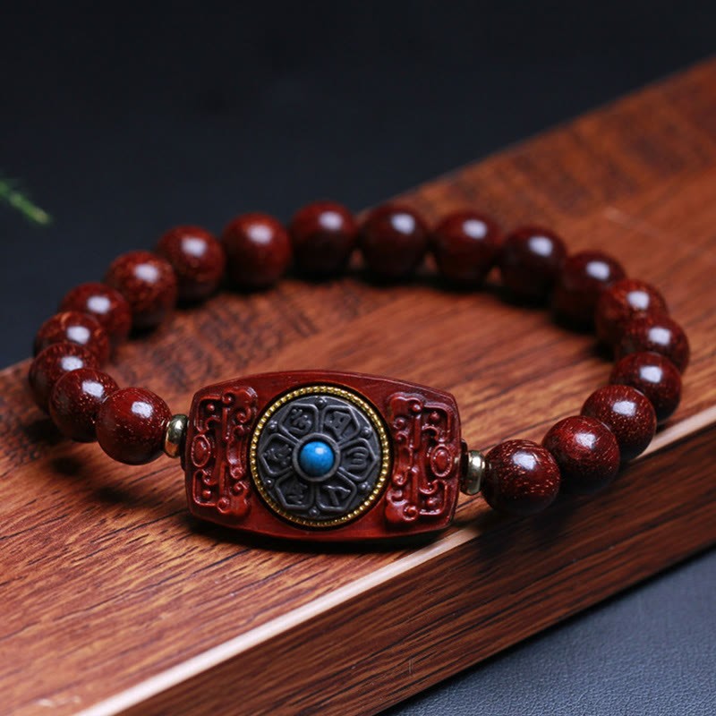 Small Leaf Red Sandalwood Green Sandalwood Six True Words Peace Bracelet