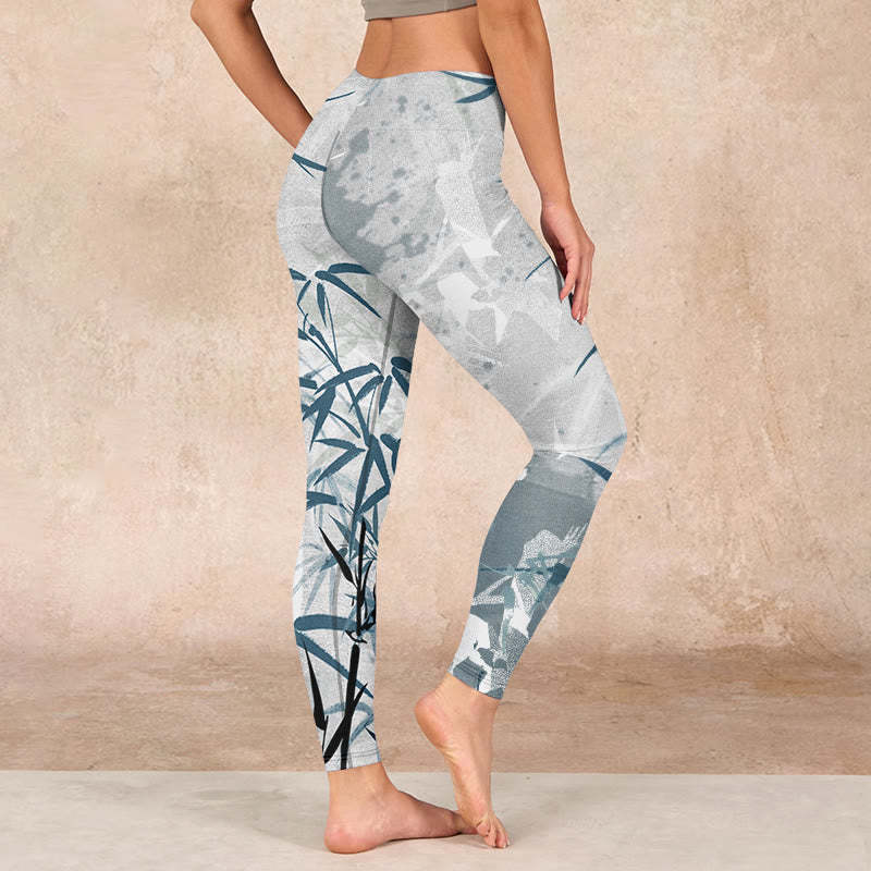 Bamboo Print Gym Leggings Women's Yoga Pants