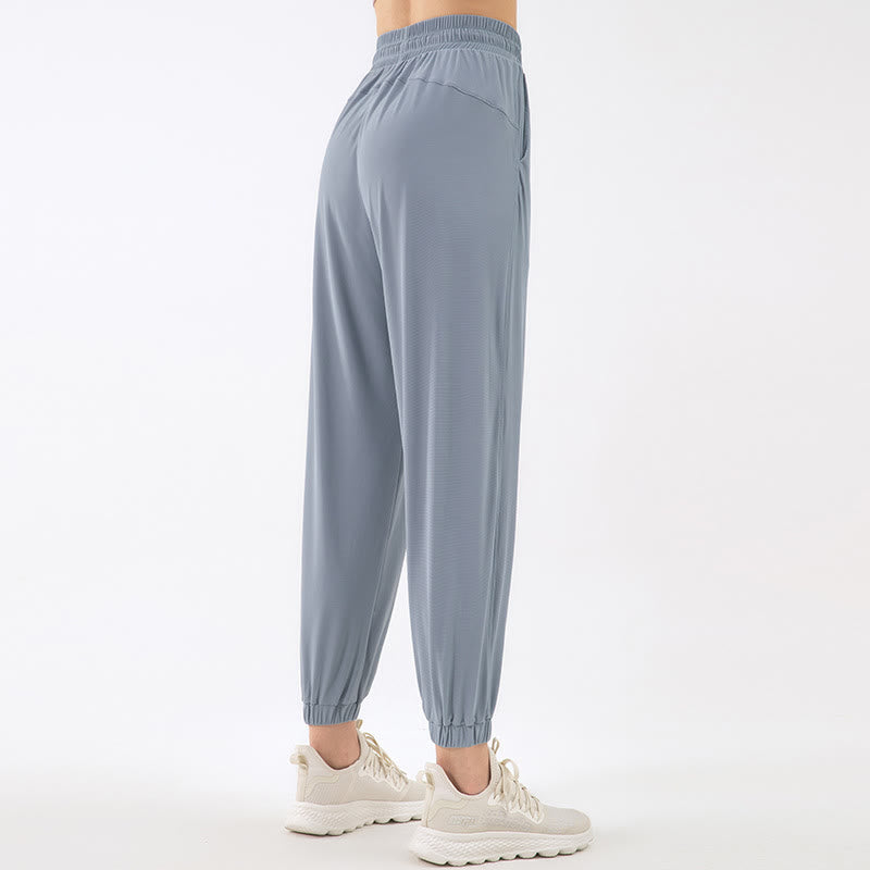 Solid Color Loose Yoga Sports Track Pants With Pockets