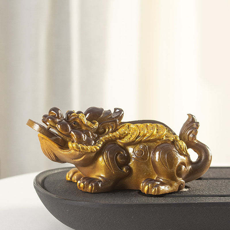 Color Changing Small PiXiu Copper Coins Resin Tea Pet Wealth Home Figurine Decoration
