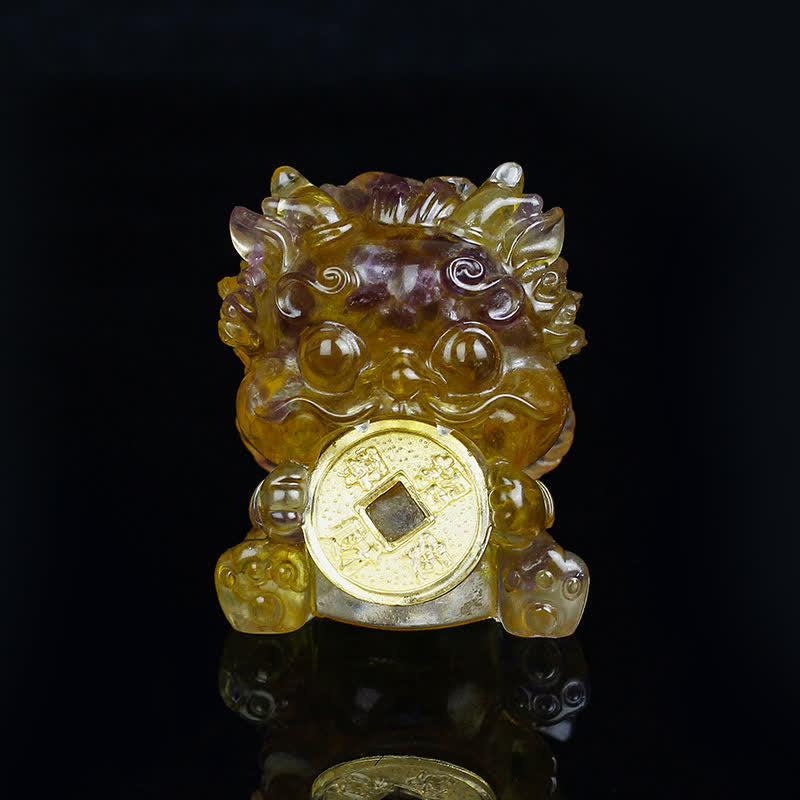 Handmade Cute PiXiu Gold Coin Crystal Fengshui Energy Wealth Fortune Home Decoration