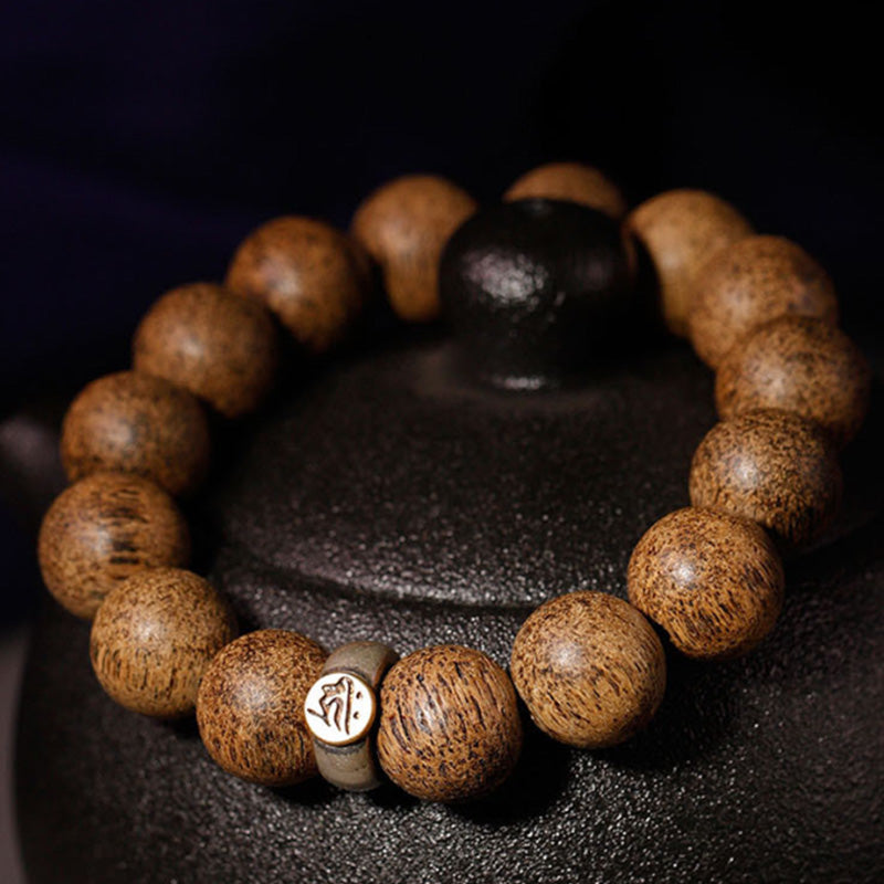 Chinese Zodiac Natal mystic zen Natural Agarwood Silver Peace Calm Bracelet