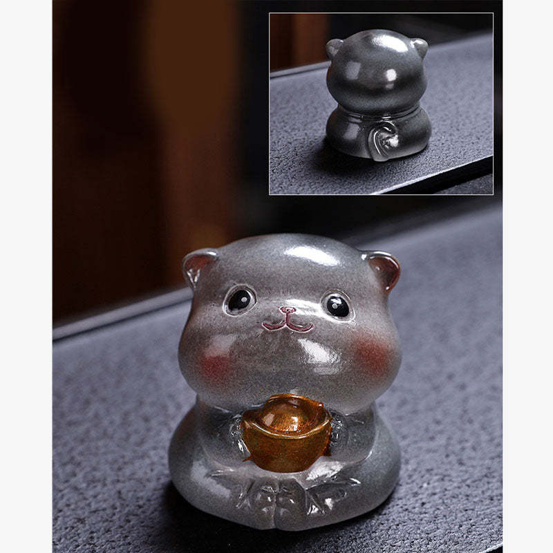 Color Changing Cute Mini Cat Resin Tea Pet Wealth Home Figurine Decoration