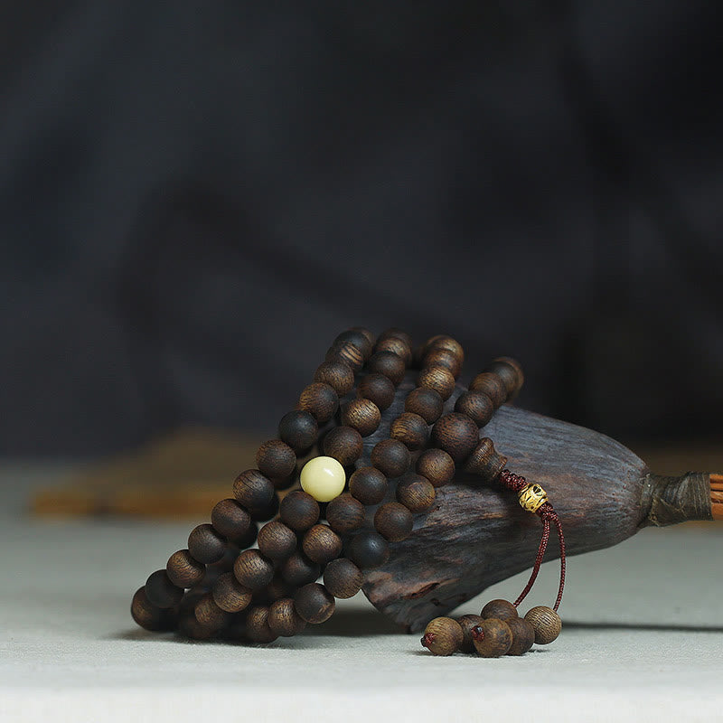 999 Gold Tarakan 108 Mala Beads Agarwood Amber Ward Off Evil Spirits Bracelet