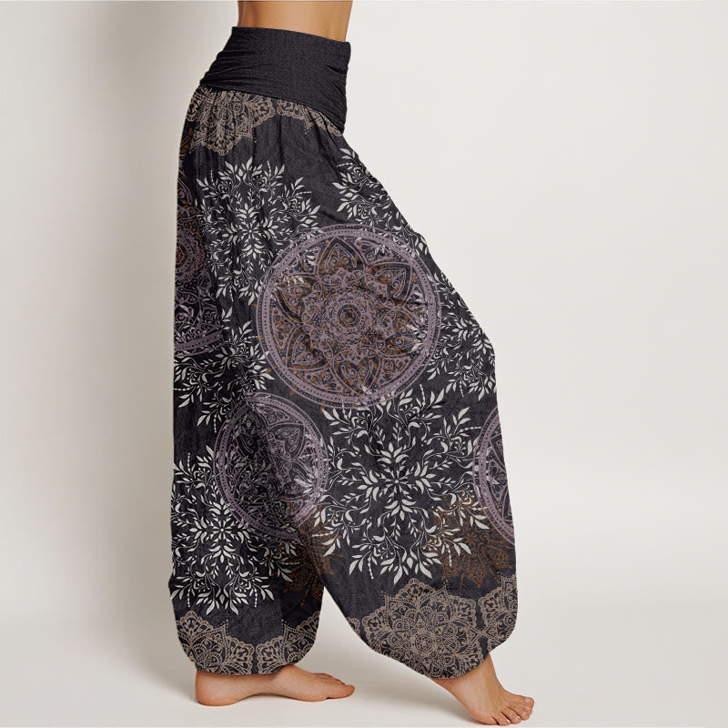 Mandala Pattern Leaves Women's Elastic Waist Harem Pants
