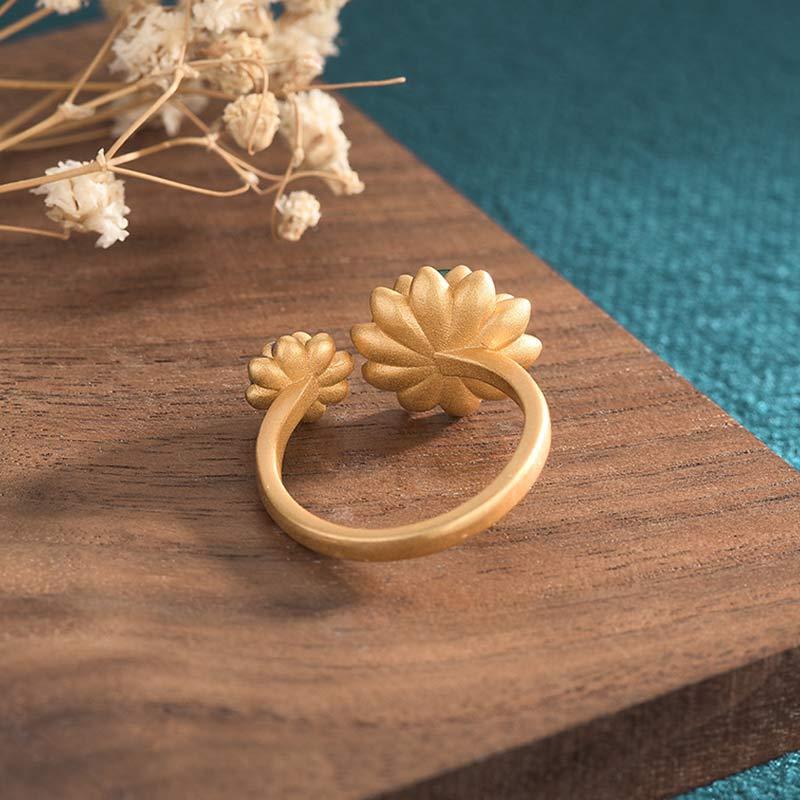 Lotus Pattern Jade Abundance Adjustable Ring