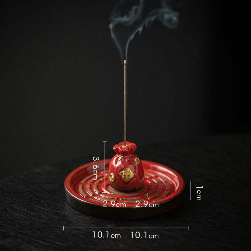 Small Treasure Bowl Lucky Bag Bagua Tray Healing Ceramic Stick Incense Burner Decoration