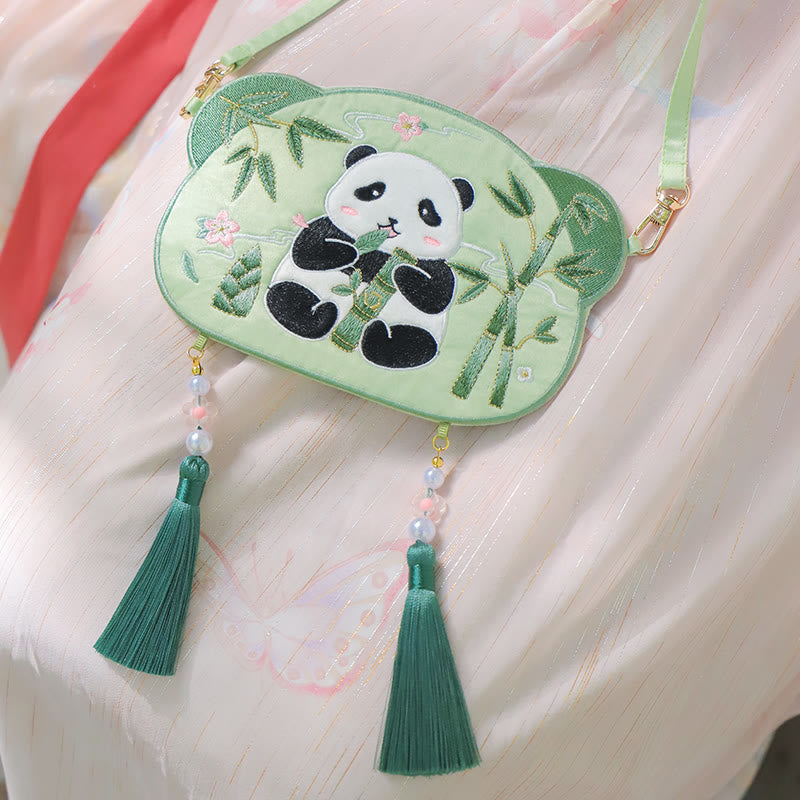 Embroidery Lucky Panda Cat Shiba Inu Deer Rabbit Fox Flower Cute Animal Hanfu Bag Crossbody Bag Shoulder Bag