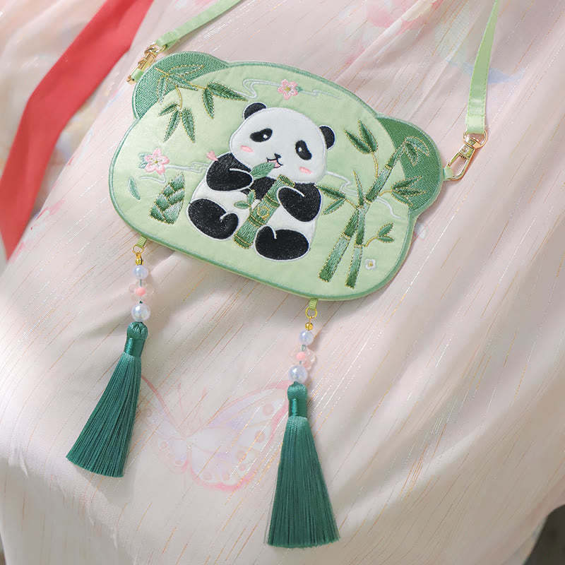 Embroidery Lucky Panda Cat Shiba Inu Deer Rabbit Fox Flower Cute Animal Hanfu Bag Crossbody Bag Shoulder Bag