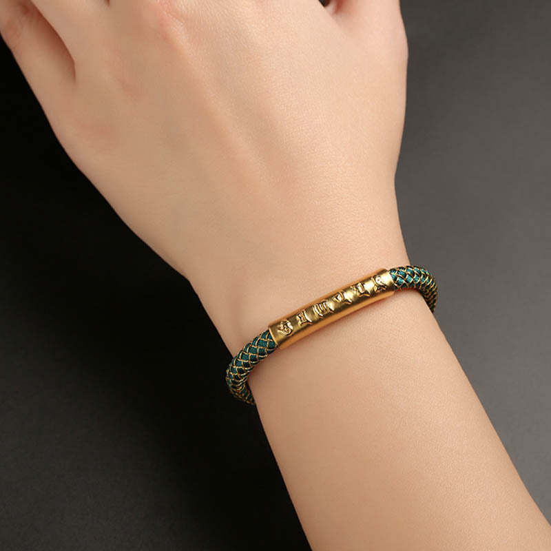 Handmade 999 Sterling Silver Om Mani Padme Hum Protection Dragon Scale Braided Magnetic Buckle Bracelet