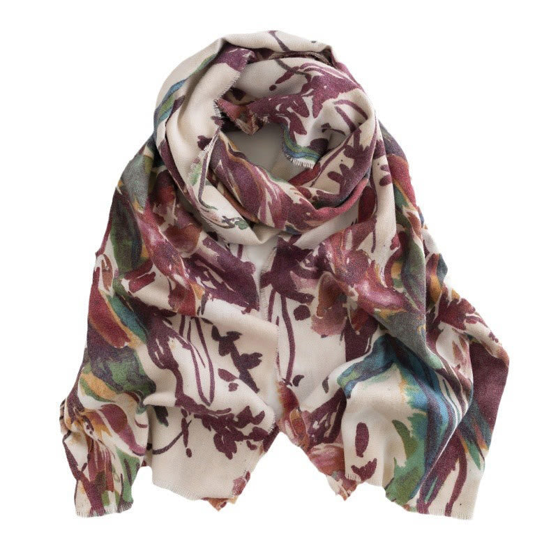 Tibetan Sweet Colorful Flower Print Shawl Fall Winter Soft Scarf Wrap