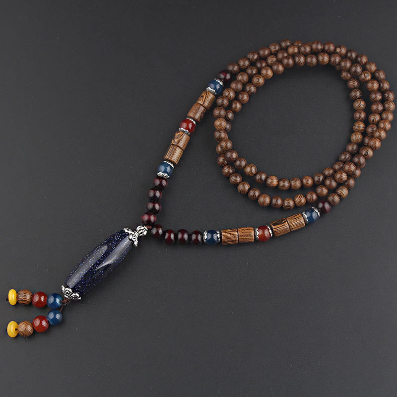 Tibetan Wenge Wood Bodhi Seed Agate Balance Peace Necklace Pendant