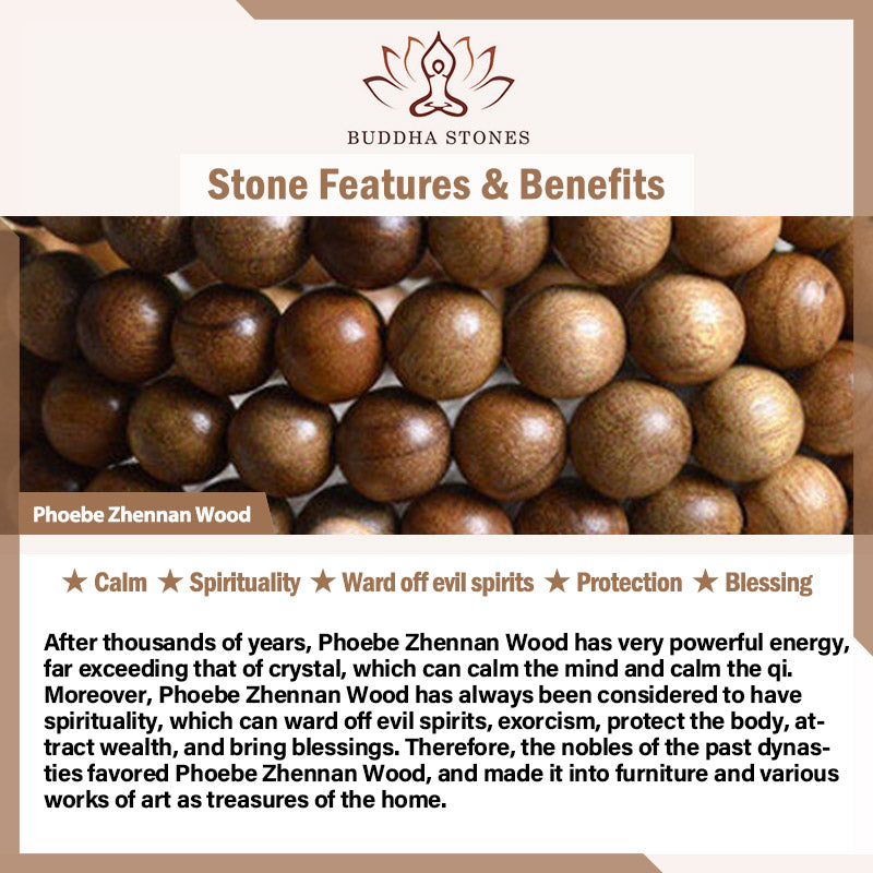 Natural Phoebe Zhennan Wood Om Mani Padme Hum God Of Wealth Crystal Protection Bracelet