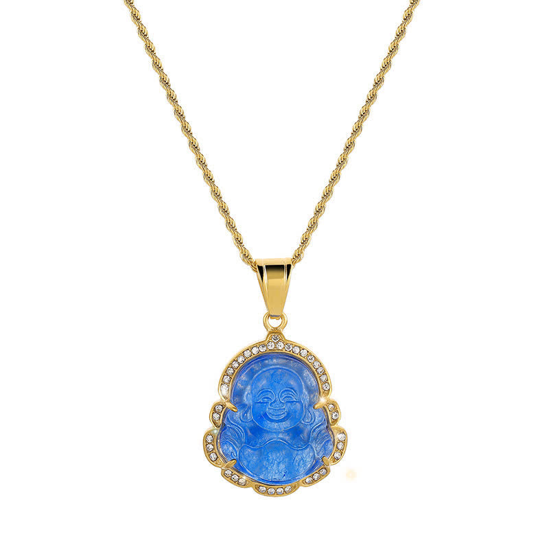 18K Gold Filled Laughing mystic zen Jade Luck Necklace Chain Pendant