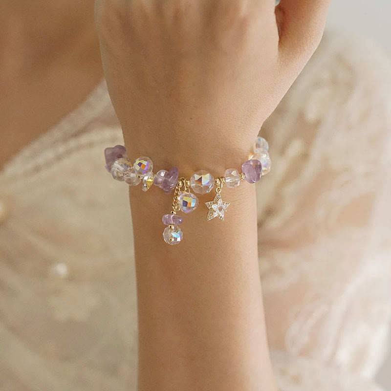 Natural Amethyst Crystal Star Charm Positive Transformation Bracelet