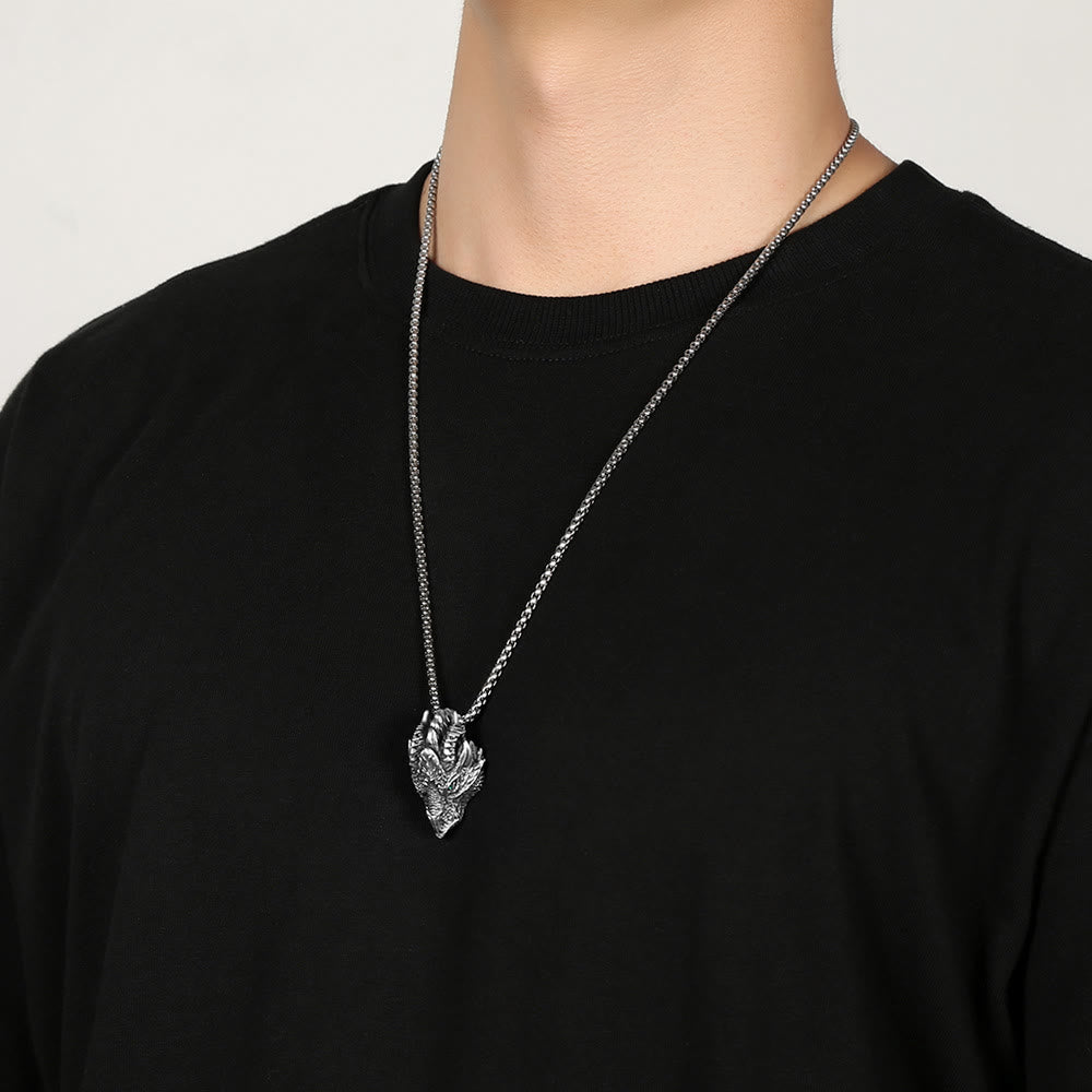 Pure Tin Dragon Head Luck Protection Metal Necklace Pendant