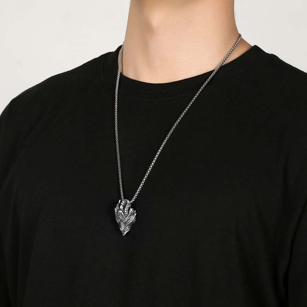 Pure Tin Dragon Head Luck Protection Metal Necklace Pendant