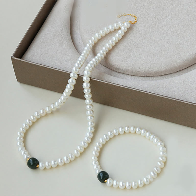 925 Sterling Silver Natural Pearl Hetian Jade Aquamarine Wisdom Sincerity Necklace Pendant Bracelet