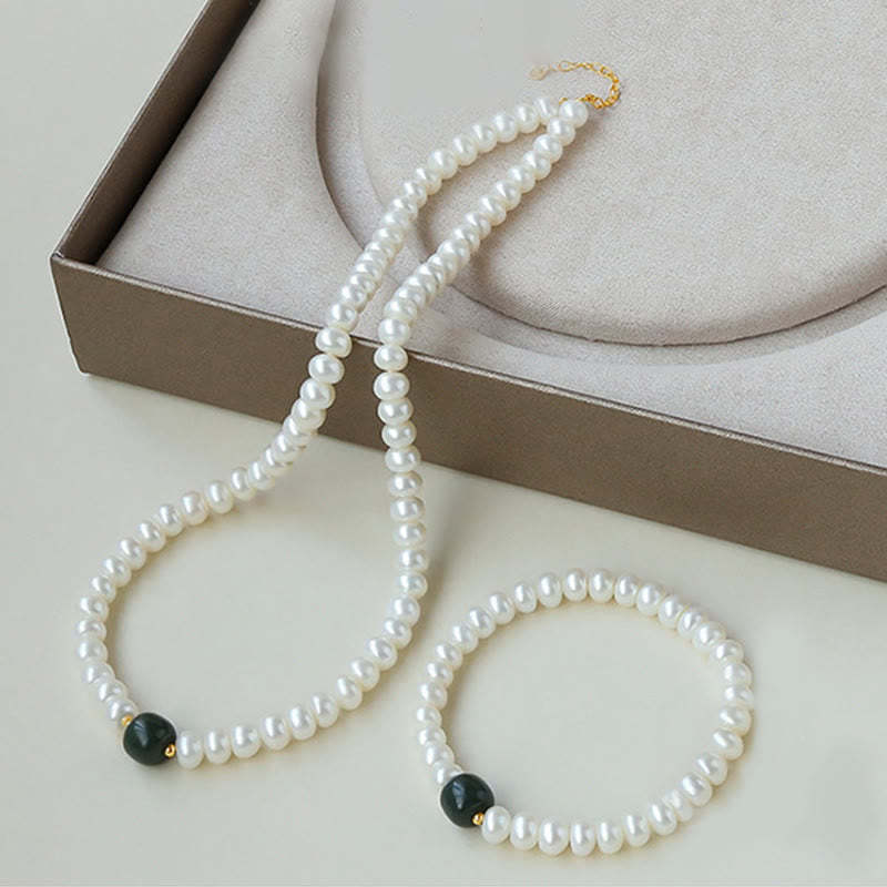 925 Sterling Silver Natural Pearl Hetian Jade Aquamarine Wisdom Sincerity Necklace Pendant Bracelet