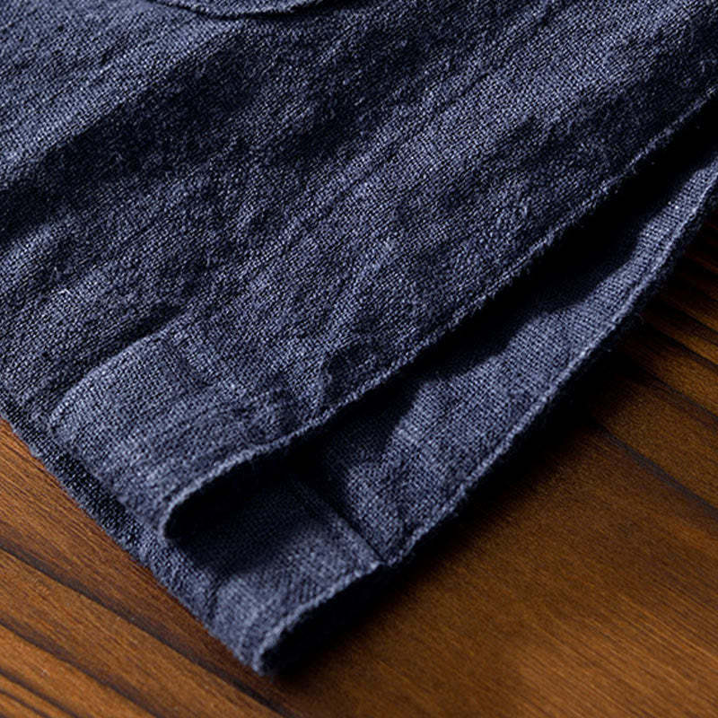 Frog-Button Chinese Tang Suit Ramie Linen Cotton Men Jacket Shirt With Pockets