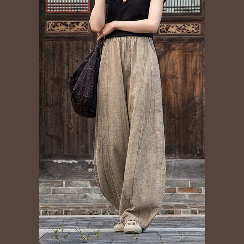 Ramie Cotton Linen Pants Tie-dye Design Trousers Loose Zen Yoga Women's Pants with Pockets