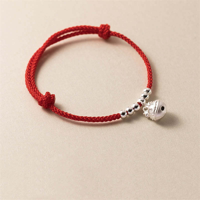 Year of the Dragon 925 Sterling Silver Handmade Dragon Carved Success Braided Red Bracelet