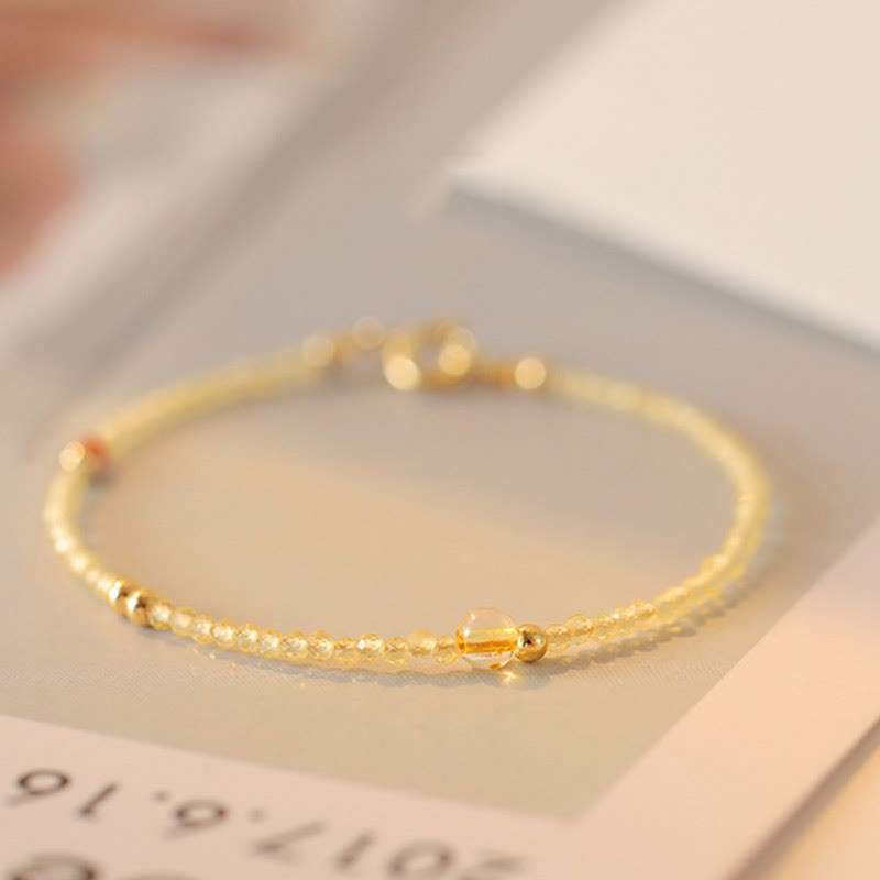 2mm Ultra-thin Citrine 14K Gold Plated Copper Beads Protection Bracelet