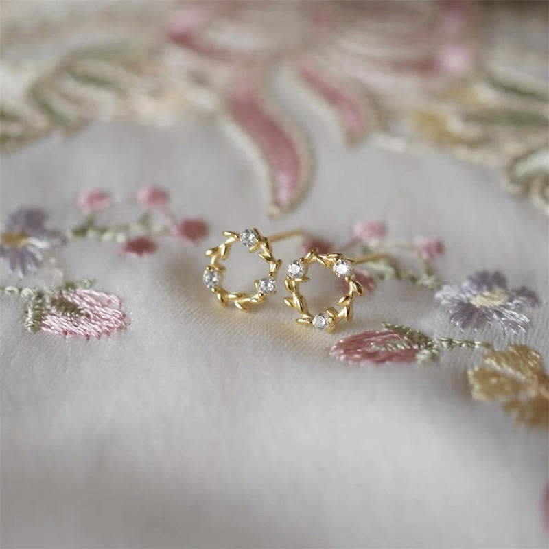 925 Sterling Silver Posts Copper Metal Tiny Wreath Stud Blessing Flower Earrings