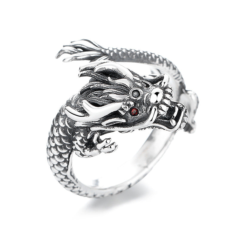 Vintage 925 Sterling Silver Year Of The Dragon Design Luck Metal Ring