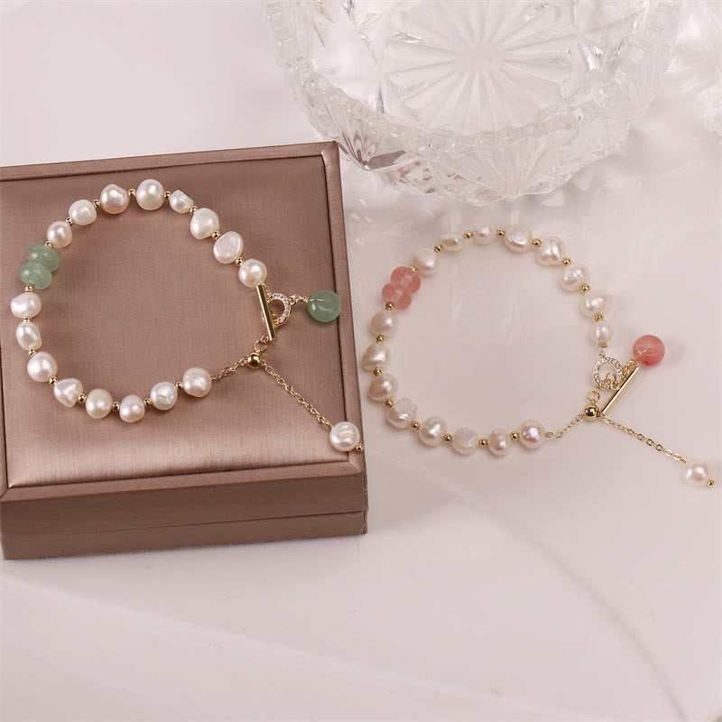 Pearl Green Strawberry Quartz Bead Healing Chain Bracelet