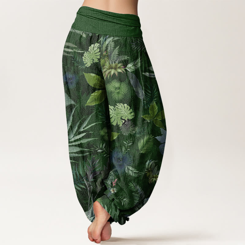 Colorful Tropical Foliage Women's Elastic Waist Harem Pants