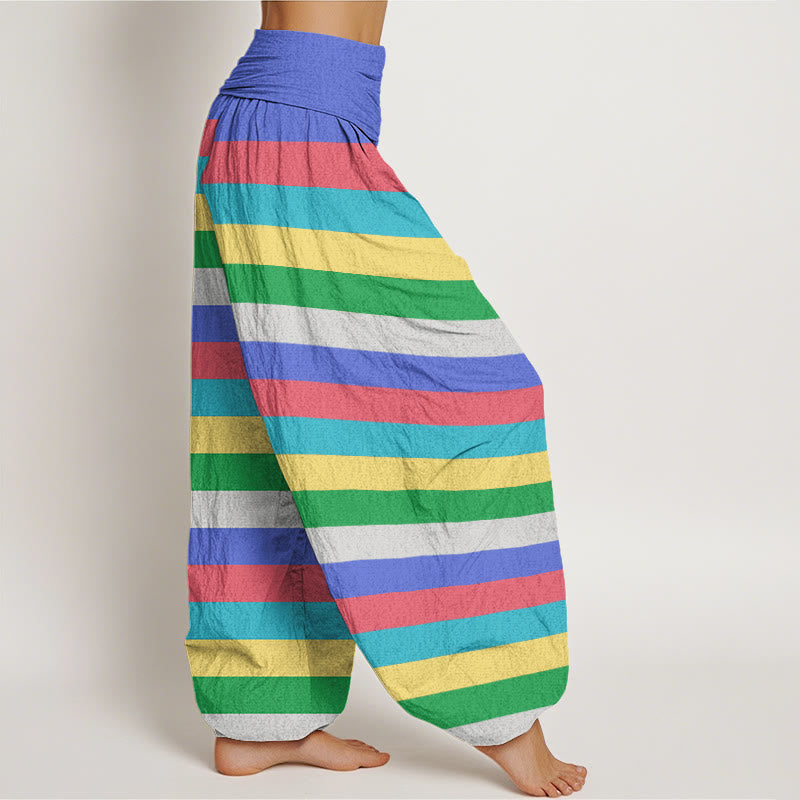 Colorful Stripe Om Mani Padme Hum Women's Elastic Waist Harem Pants