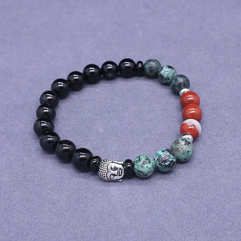 Natural Black Onyx White Stone Green Aventurine Tiger Eye Agate Mixed Color mystic zen Head Protection Bracelet