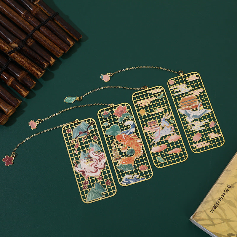 Elk Koi Fish Crane Nine-Tailed Fox Metal Brass Hollow Bookmark