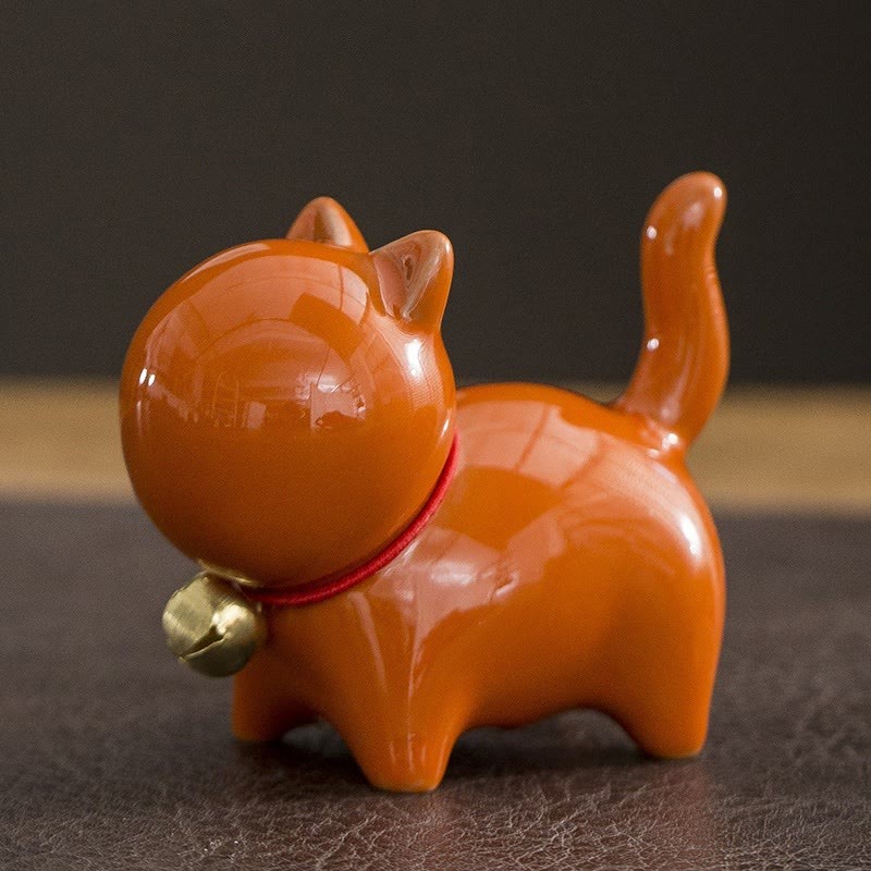 Mini Cute Lucky Bell Cat Tea Pet Ceramic Home Desk Figurine Decoration