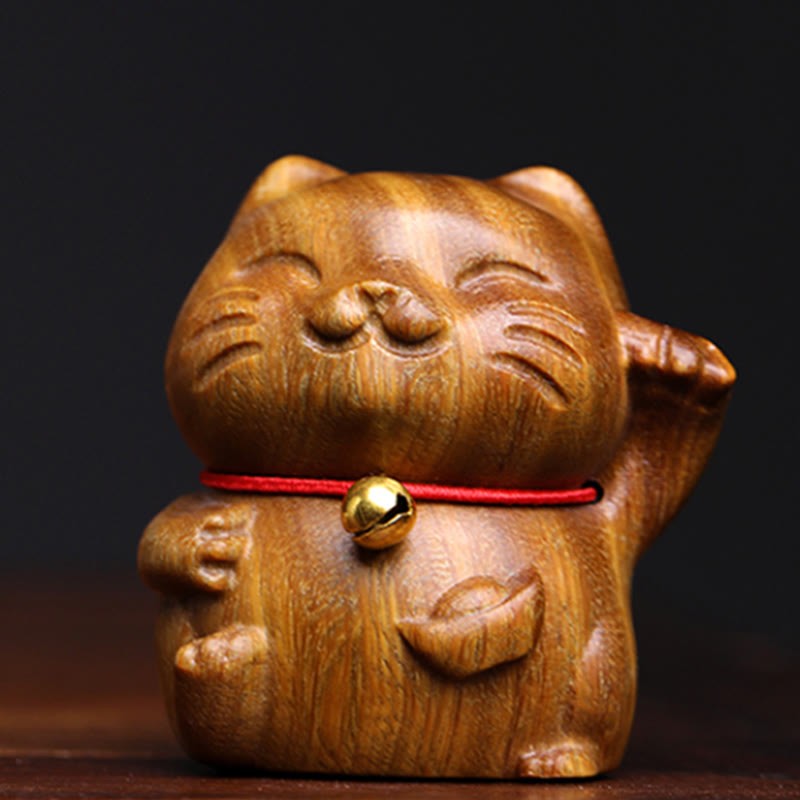 Green Sandalwood Small Mini Cute Lucky Cat Peace Decorations