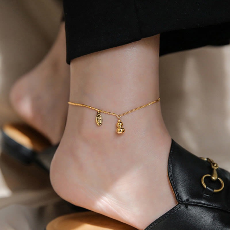 18k Gold Lucky Gourd Design Wealth Buckle Anklet