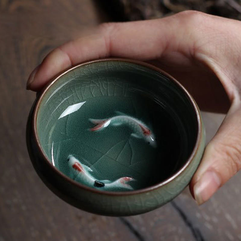 Colorful Koi Fish Ceramic Teacup Kung Fu Tea Cup Bowl