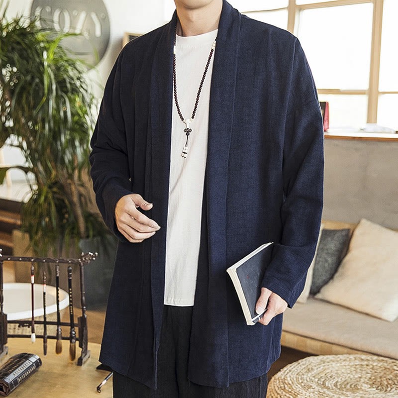 Fall Simple Casual Cotton Linen Men's Mid-length Coat Clothing