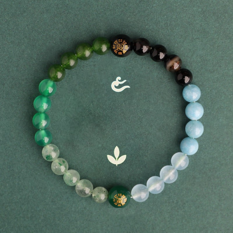 Five Elements Various Agate Crystal Black Onyx Green Chalcedony Aquamarine Wisdom Bracelet