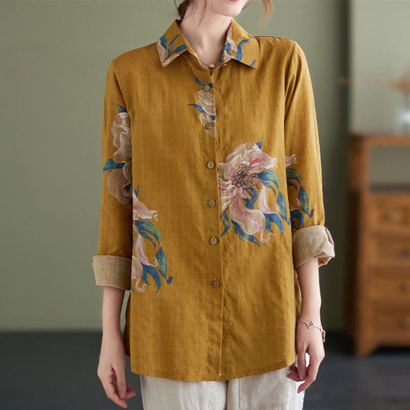 Literary Artistic Flower Print Cotton Linen Clothing