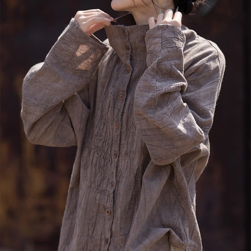 Turtleneck Dyeing Ramie Cotton Chinese Style Cardigan Clothing