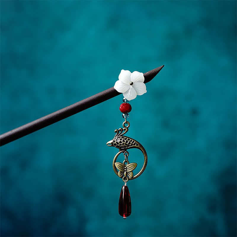 Pearl Flower Leaf Butterfly Happiness Hairpin