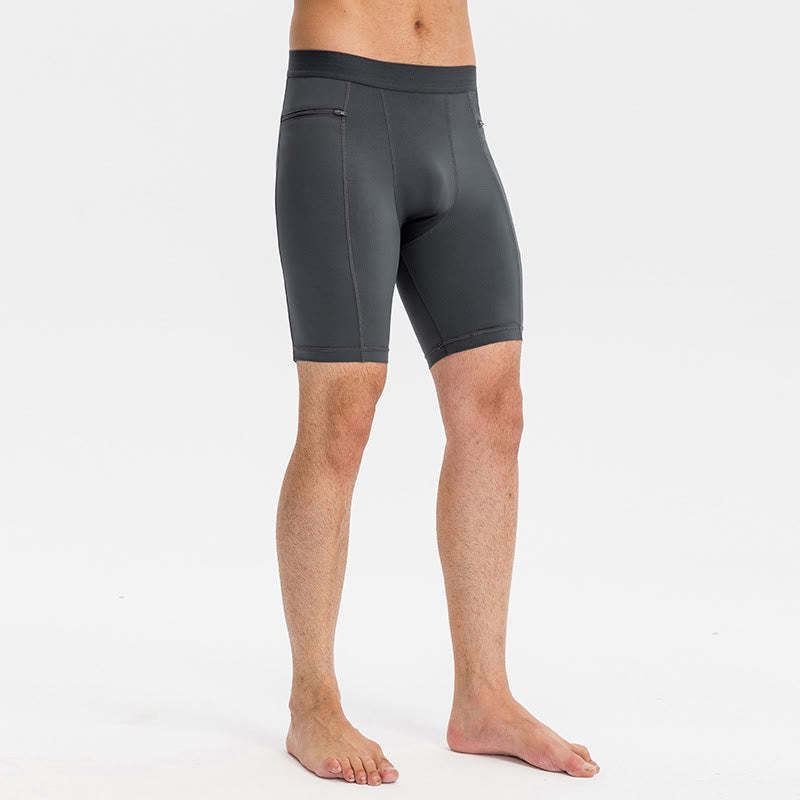 Men's Tight Stretch High Elasticity Quick Dry Sports Shorts With Zipper Pockets